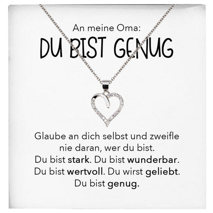 22Feels® Oma Geschenk Silber 925/000 Herz Halskette Karte Frauen Schmuck Du Bist Genug Damen Collier Grossmutter Weihnachten Geburtstag Muttertag Grosseltern-Schmuck mit Botschaftskarte - Herz21-22Feels