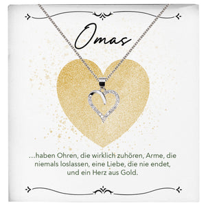 22Feels® Oma Geschenk Silber 925/000 Herz Halskette Karte Golden Frauen Schmuck Damen Collier Grossmutter Weihnachten Geburtstag Muttertag Grosseltern-Schmuck mit Botschaftskarte - Herz21-22Feels