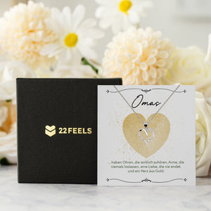 22Feels® Oma Geschenk Silber 925/000 Herz Halskette Karte Golden Frauen Schmuck Damen Collier Grossmutter Weihnachten Geburtstag Muttertag Grosseltern-Schmuck mit Botschaftskarte - Herz21-22Feels