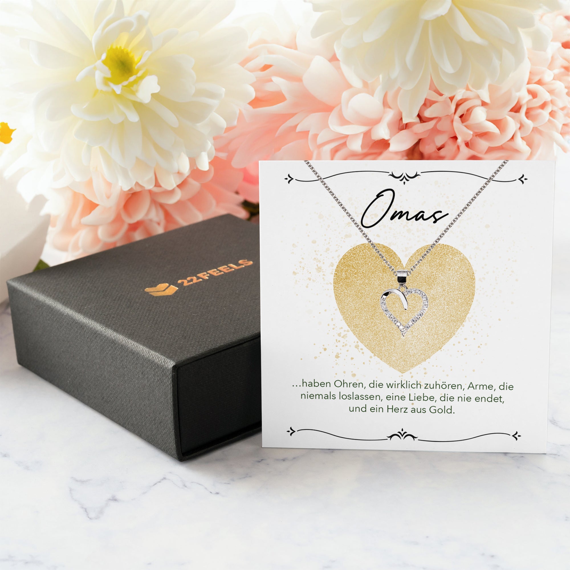 22Feels® Oma Geschenk Silber 925/000 Herz Halskette Karte Golden Frauen Schmuck Damen Collier Grossmutter Weihnachten Geburtstag Muttertag Grosseltern-Schmuck mit Botschaftskarte - Herz21-22Feels
