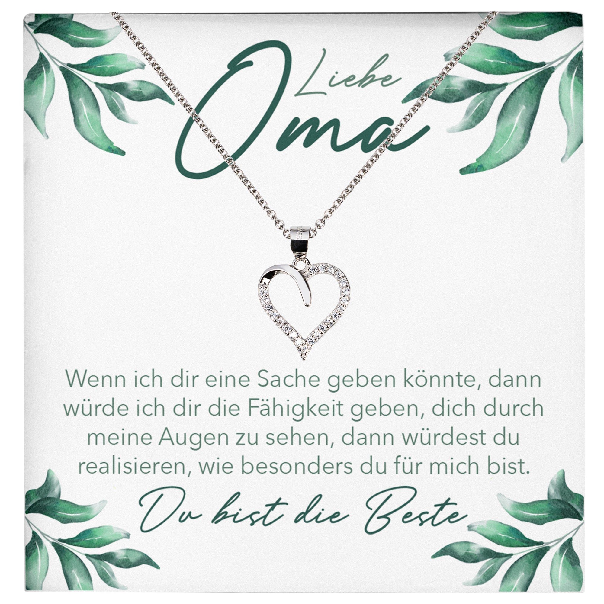 22Feels® Liebe Oma Geschenk Silber 925/000 Herz Halskette Karte Frauen Schmuck Damen Collier Grossmutter Weihnachten Geburtstag Muttertag Grosseltern-Schmuck mit Botschaftskarte - Herz21-22Feels
