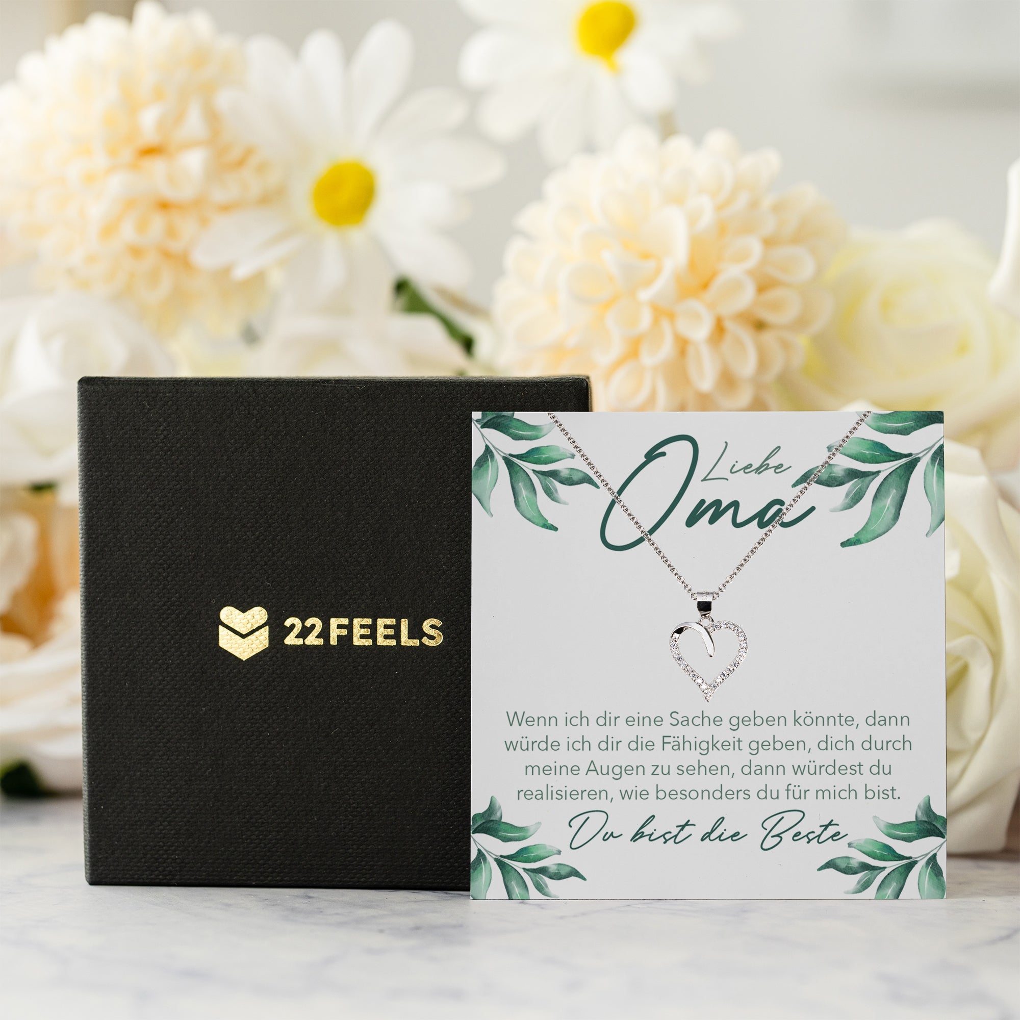 22Feels® Liebe Oma Geschenk Silber 925/000 Herz Halskette Karte Frauen Schmuck Damen Collier Grossmutter Weihnachten Geburtstag Muttertag Grosseltern-Schmuck mit Botschaftskarte - Herz21-22Feels