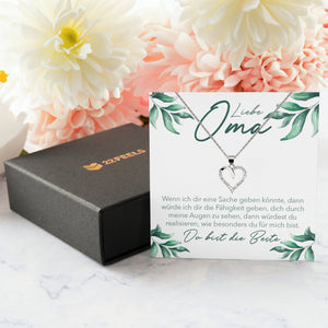22Feels® Liebe Oma Geschenk Silber 925/000 Herz Halskette Karte Frauen Schmuck Damen Collier Grossmutter Weihnachten Geburtstag Muttertag Grosseltern-Schmuck mit Botschaftskarte - Herz21-22Feels