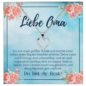 22Feels® Liebe Oma Geschenk Silber 925/000 Herz Halskette Karte Frauen Schmuck Damen Collier Grossmutter Weihnachten Geburtstag Muttertag Grosseltern-Schmuck mit Botschaftskarte - Herz21-22Feels
