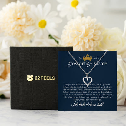 22Feels® Großartige Nichte Geschenk Silber 925/000 Herz Halskette mit Karte Mädchen Frauen Schmuck Geburtstag Weihnachten Firmung Konfirmation Ostern-Schmuck mit Botschaftskarte - Herz21-22Feels