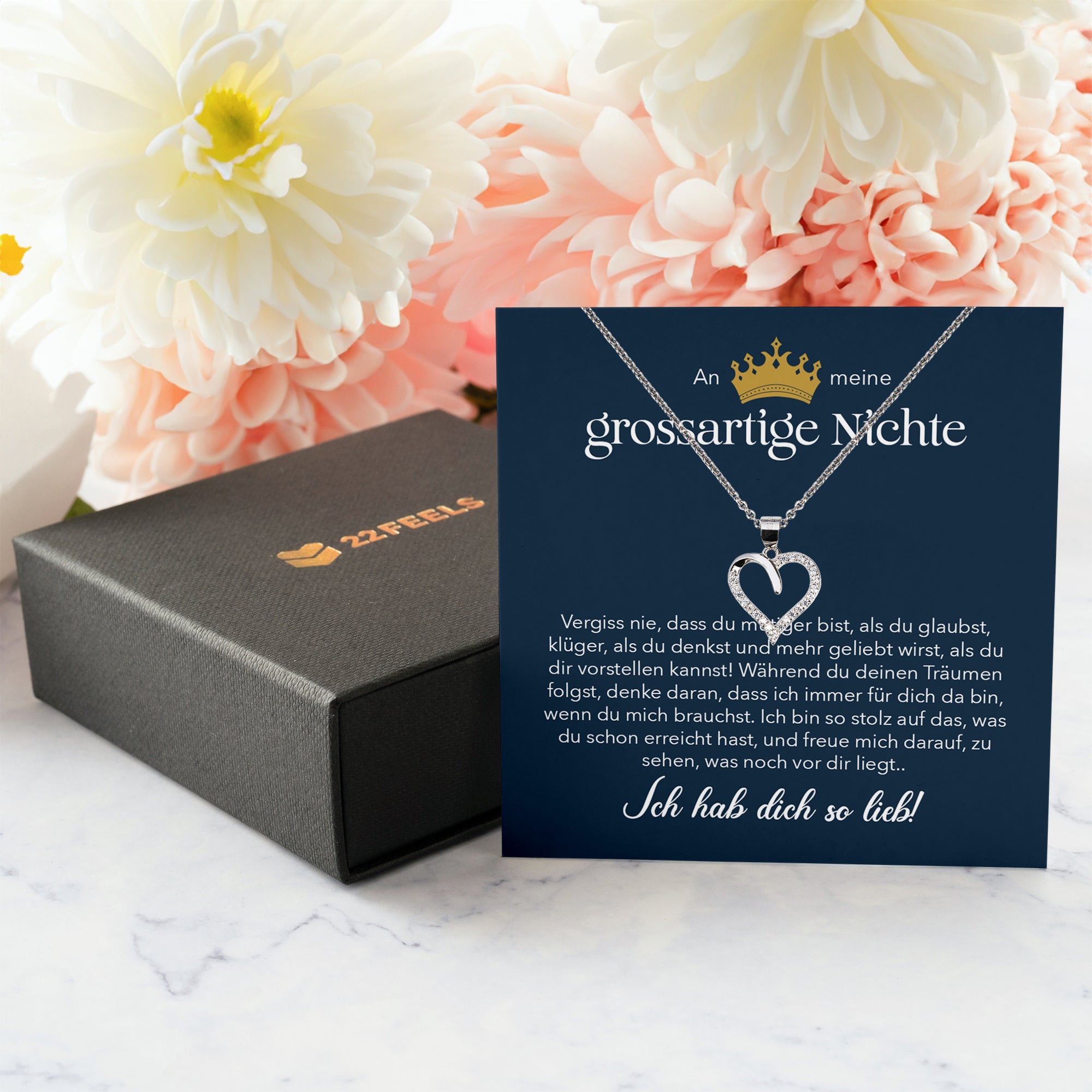 22Feels® Großartige Nichte Geschenk Silber 925/000 Herz Halskette mit Karte Mädchen Frauen Schmuck Geburtstag Weihnachten Firmung Konfirmation Ostern-Schmuck mit Botschaftskarte - Herz21-22Feels