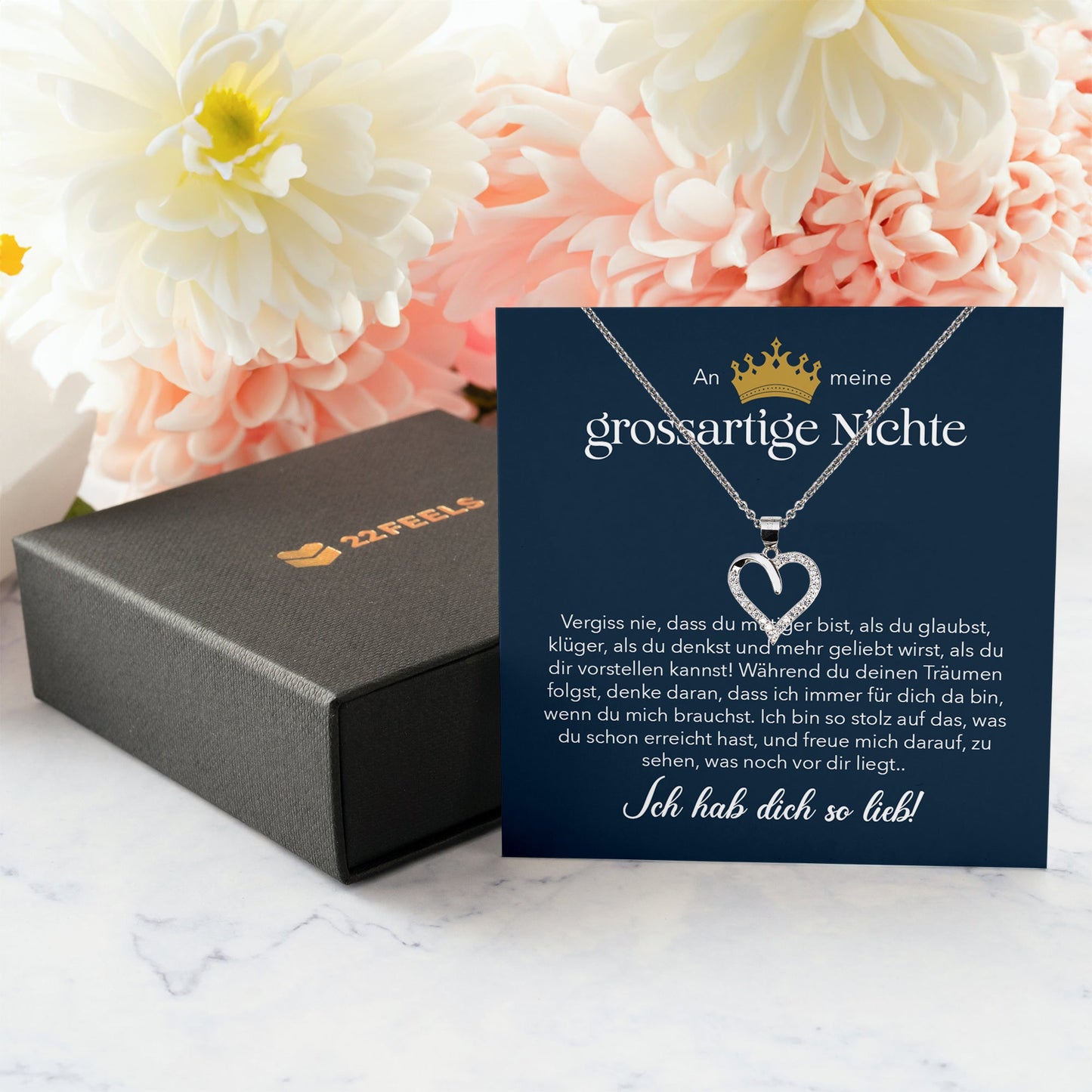 22Feels® Großartige Nichte Geschenk Silber 925/000 Herz Halskette mit Karte Mädchen Frauen Schmuck Geburtstag Weihnachten Firmung Konfirmation Ostern-Schmuck mit Botschaftskarte - Herz21-22Feels