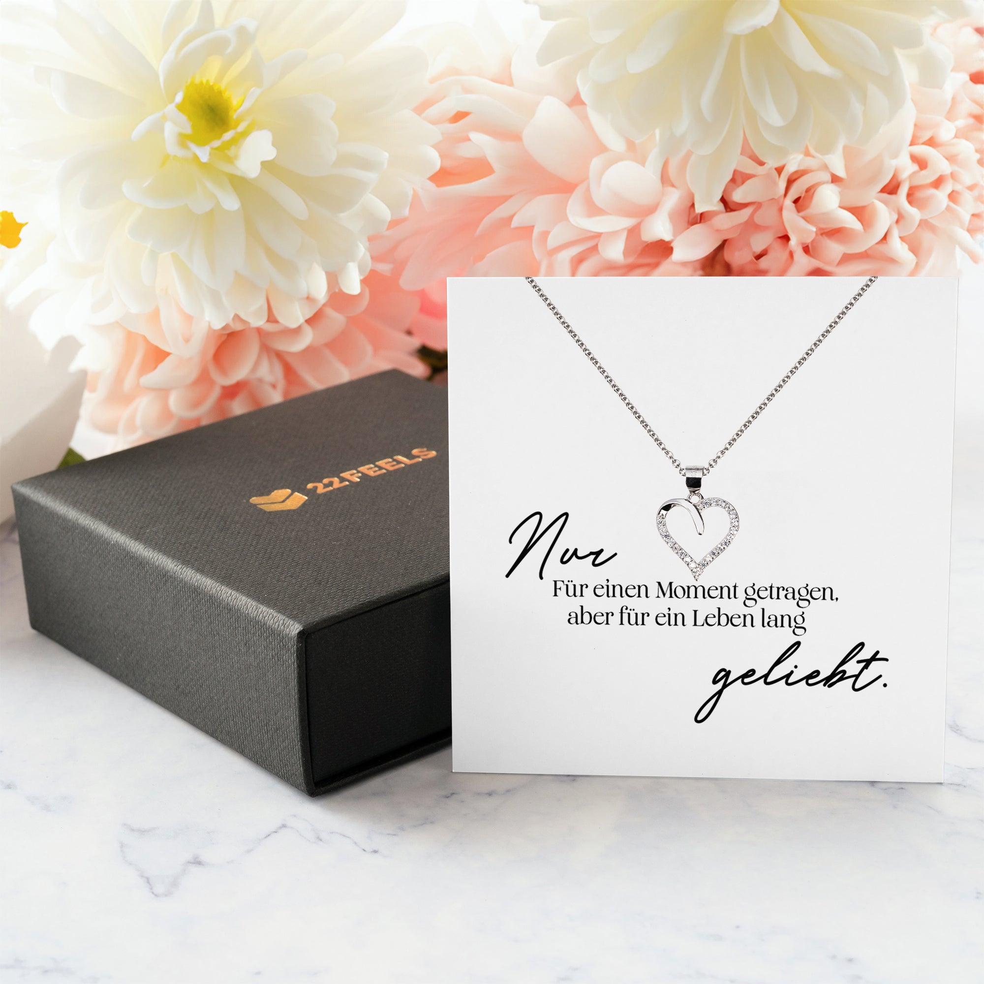 22Feels® Fehlgeburt Erinnerung Trauer-Schmuck Silber 925/000 Herz Halskette Frauen Schmuck Kondolenzgeschenk "Nur Für Einen Moment" Damen Collier-Schmuck mit Botschaftskarte - Herz21-22Feels