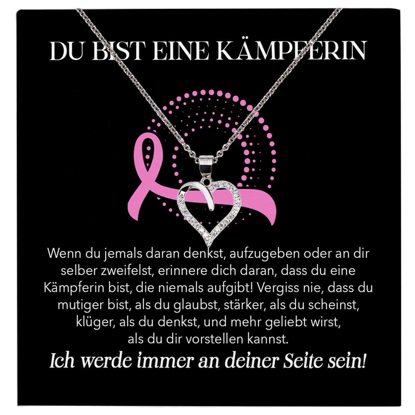 22Feels® Brustkrebs Kämpferin Geschenk Silber 925 Herz Halskette mit Karte Frauen Schmuck Damen und Collier - Mut und Stärke während Therapie Mammakarzinom-Schmuck mit Botschaftskarte - Herz21-22Feels