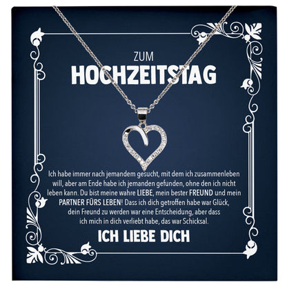22Feels® Ehefrau Hochzeitstag Geschenk Ich Liebe Dich Frauen Schmuck Silber 925/000 Herz Halskette Damen Collier mit 23 Zirkonia Steinen-Schmuck mit Botschaftskarte - Herz21-22Feels