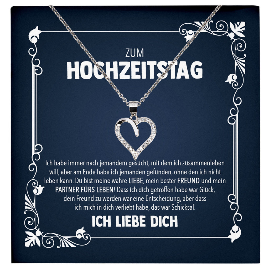 22Feels® Ehefrau Hochzeitstag Geschenk Ich Liebe Dich Frauen Schmuck Silber 925/000 Herz Halskette Damen Collier mit 23 Zirkonia Steinen-Schmuck mit Botschaftskarte - Herz21-22Feels