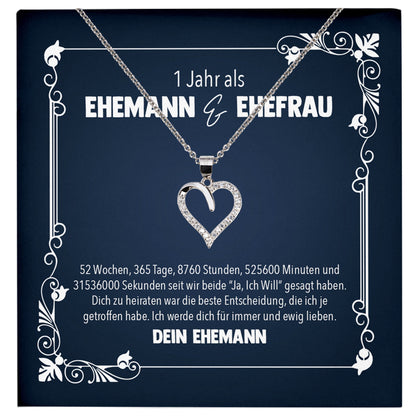 22Feels® 1 Jahr Ehefrau Erster Hochzeitstag Geschenk Ich Liebe Dich Frauen Schmuck Silber 925/000 Herz Halskette Damen Collier mit 23 Zirkonia Steinen-Schmuck mit Botschaftskarte - Herz21-22Feels