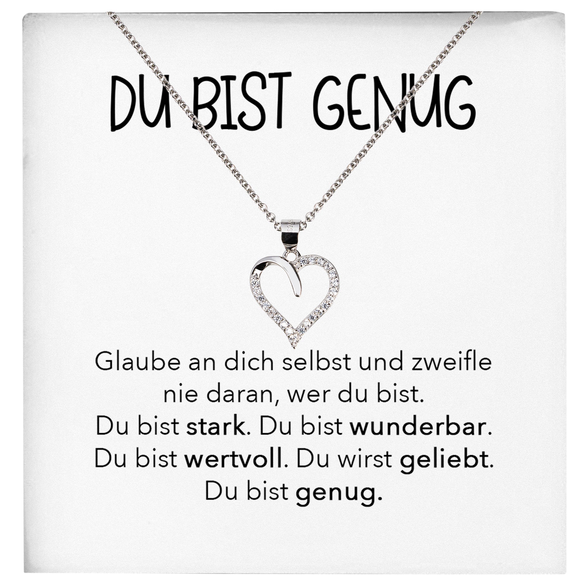 22Feels® Selbstliebe Du Bist Genug Karte Frauen Geschenk Silber 925/000 Schmuck Mädchen Motivation Mental Health Selbstwert Herz Halskette Karte Collier-Schmuck mit Botschaftskarte - Herz21-22Feels