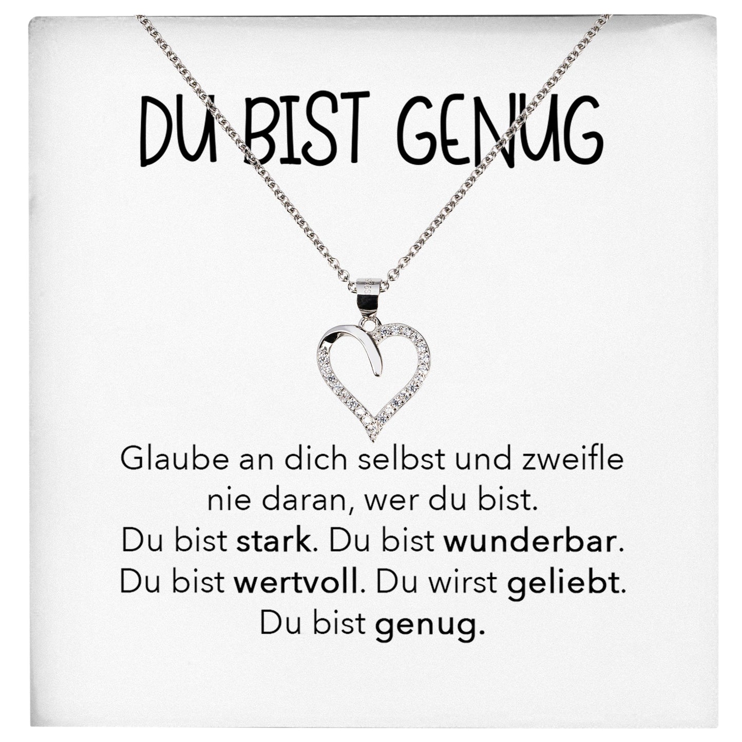 22Feels® Selbstliebe Du Bist Genug Karte Frauen Geschenk Silber 925/000 Schmuck Mädchen Motivation Mental Health Selbstwert Herz Halskette Karte Collier-Schmuck mit Botschaftskarte - Herz21-22Feels
