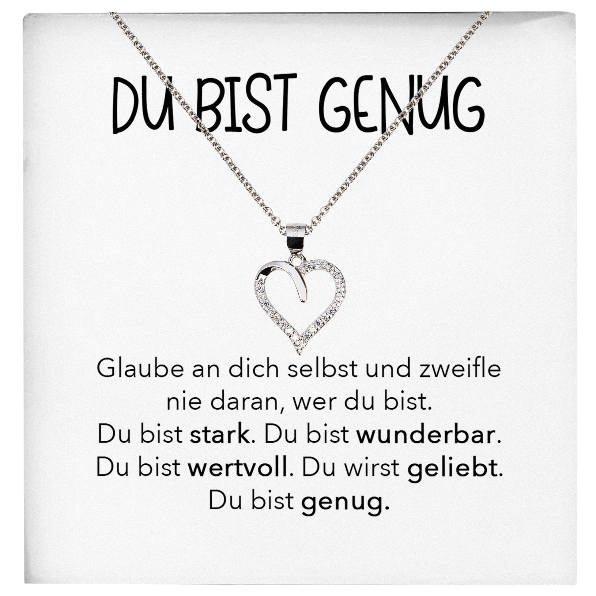 22Feels® Selbstliebe Du Bist Genug Karte Frauen Geschenk Silber 925/000 Schmuck Mädchen Motivation Mental Health Selbstwert Herz Halskette Karte Collier-Schmuck mit Botschaftskarte - Herz21-22Feels