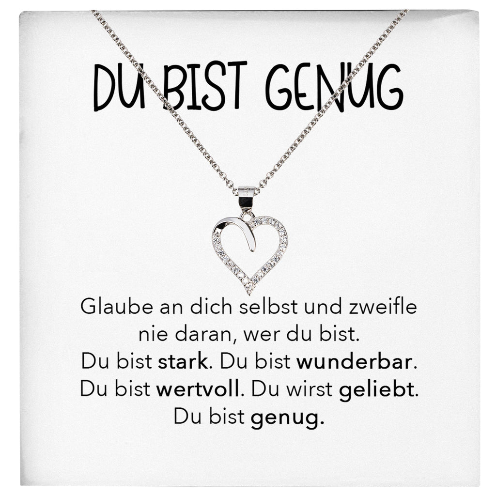 22Feels® Selbstliebe Du Bist Genug Karte Frauen Geschenk Silber 925/000 Schmuck Mädchen Motivation Mental Health Selbstwert Herz Halskette Karte Collier-Schmuck mit Botschaftskarte - Herz21-22Feels