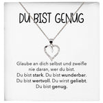 22Feels® Selbstliebe Du Bist Genug Karte Frauen Geschenk Silber 925/000 Schmuck Mädchen Motivation Mental Health Selbstwert Herz Halskette Karte Collier-Schmuck mit Botschaftskarte - Herz21-22Feels