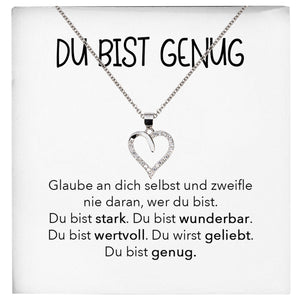 22Feels® Selbstliebe Du Bist Genug Karte Frauen Geschenk Silber 925/000 Schmuck Mädchen Motivation Mental Health Selbstwert Herz Halskette Karte Collier-Schmuck mit Botschaftskarte - Herz21-22Feels