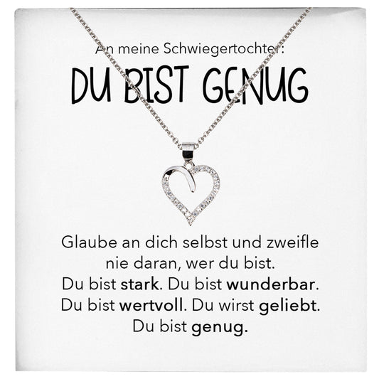 22Feels® Schwiegertochter Geschenk Silber 925/000 Herz Halskette mit Karte Du Bist Genug Frauen Schmuck Hochzeit Muttertag Geburtstag Weihnachten Damen Collier-Schmuck mit Botschaftskarte - Herz21-22Feels