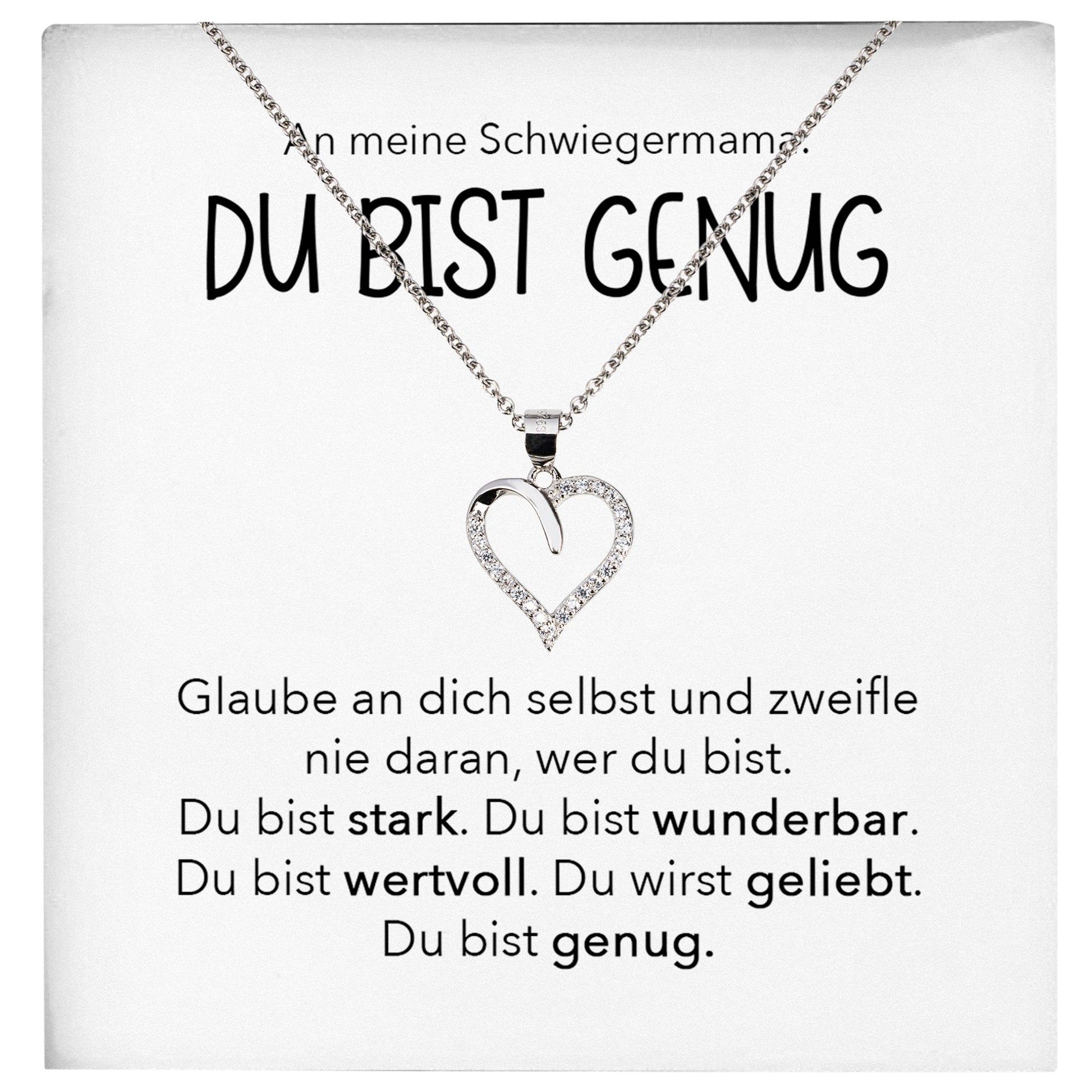 22Feels® Schwiegermama Geschenk Silber 925/000 Herz Halskette Karte Du Bist Genug Frauen Schmuck Schwiegermutter Hochzeit Muttertag Damen Collier Schwiegereltern-Schmuck mit Botschaftskarte - Herz21-22Feels
