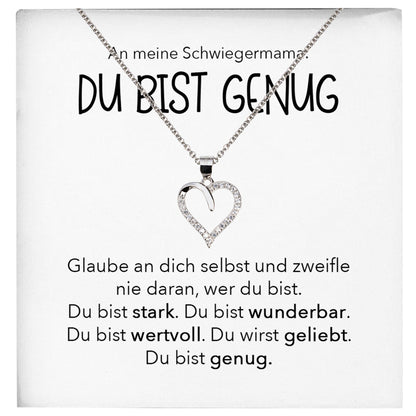 22Feels® Schwiegermama Geschenk Silber 925/000 Herz Halskette Karte Du Bist Genug Frauen Schmuck Schwiegermutter Hochzeit Muttertag Damen Collier Schwiegereltern-Schmuck mit Botschaftskarte - Herz21-22Feels
