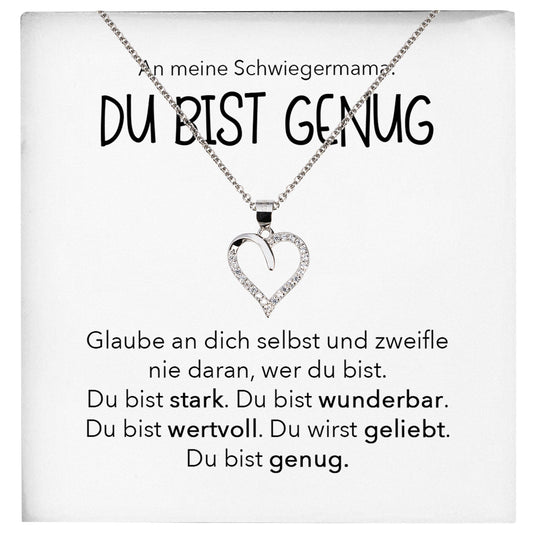 22Feels® Schwiegermama Geschenk Silber 925/000 Herz Halskette Karte Du Bist Genug Frauen Schmuck Schwiegermutter Hochzeit Muttertag Damen Collier Schwiegereltern-Schmuck mit Botschaftskarte - Herz21-22Feels