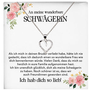 22Feels® Wunderbare Schwägerin Geschenk Silber 925 Herz Halskette mit Karte Frauen Schmuck Damen Collier Hochzeit Geburtstag Weihnachten Zirkonia-Steine-Schmuck mit Botschaftskarte - Herz21-22Feels