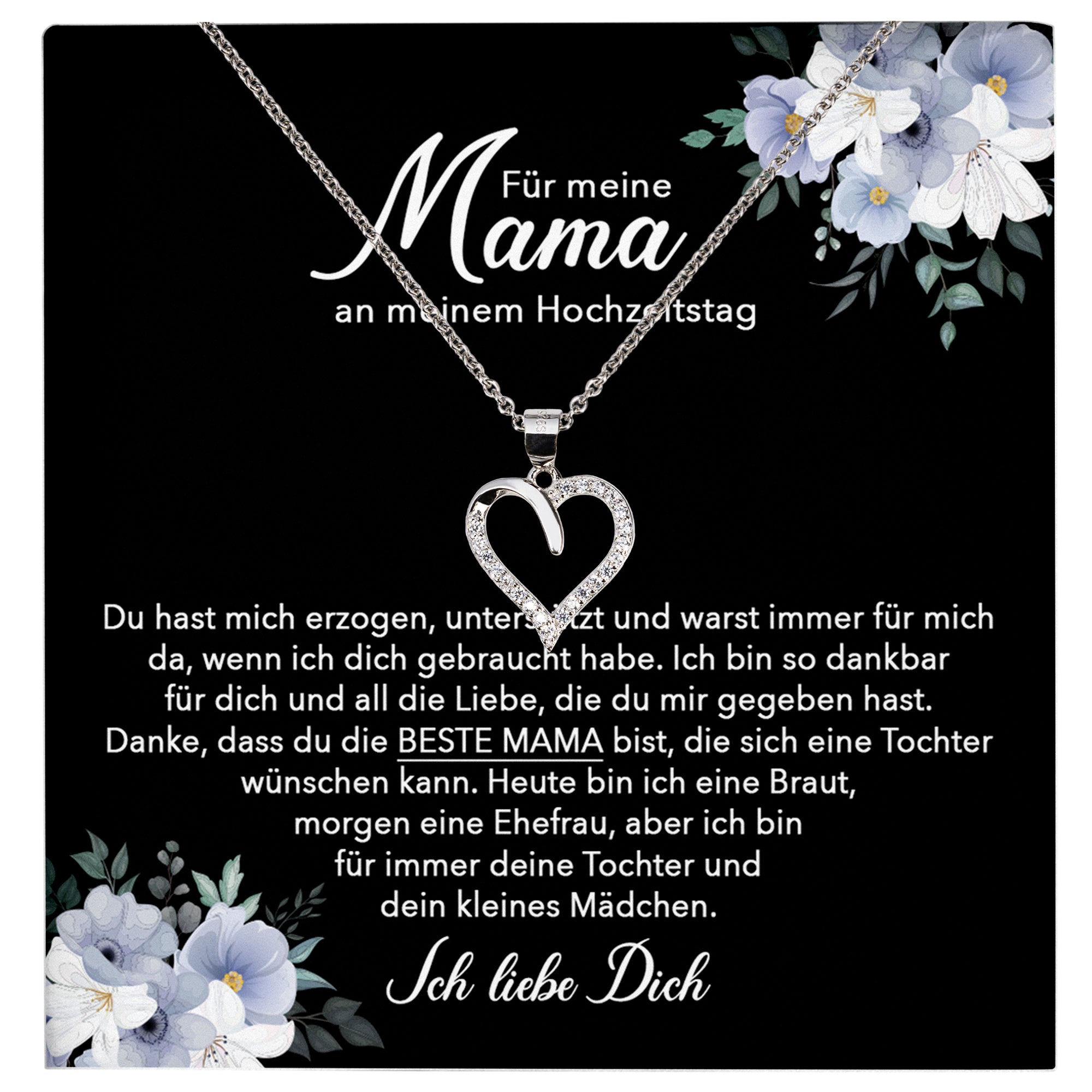 22Feels® Brautmutter Geschenk von Braut Silber 925/000 Herz Halskette Karte Frauen Schmuck Hochzeit Meine Mutter Damen Collier mit 23 Steinen-Schmuck mit Botschaftskarte - Herz21-22Feels