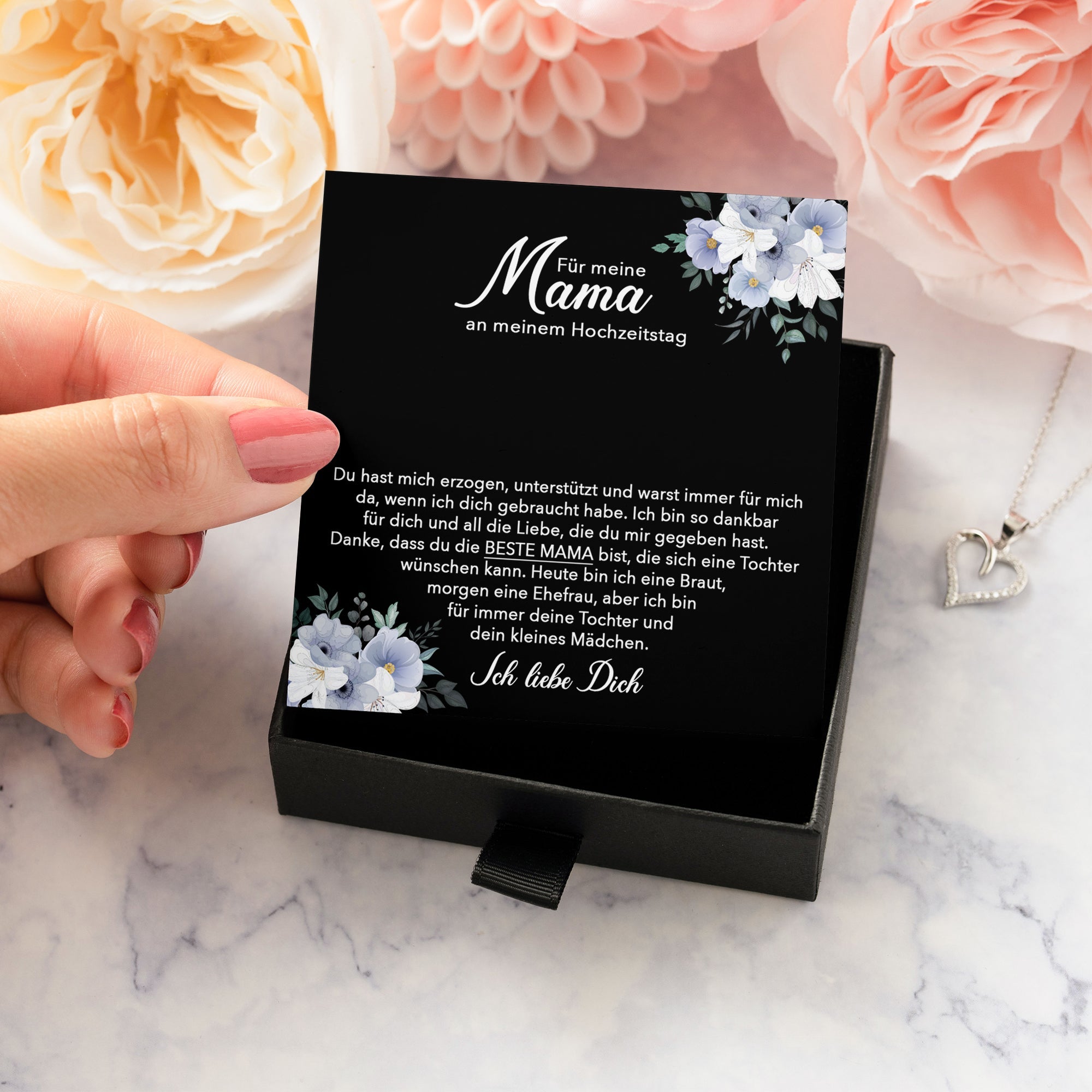 22Feels® Brautmutter Geschenk von Braut Silber 925/000 Herz Halskette Karte Frauen Schmuck Hochzeit Meine Mutter Damen Collier mit 23 Steinen-Schmuck mit Botschaftskarte - Herz21-22Feels