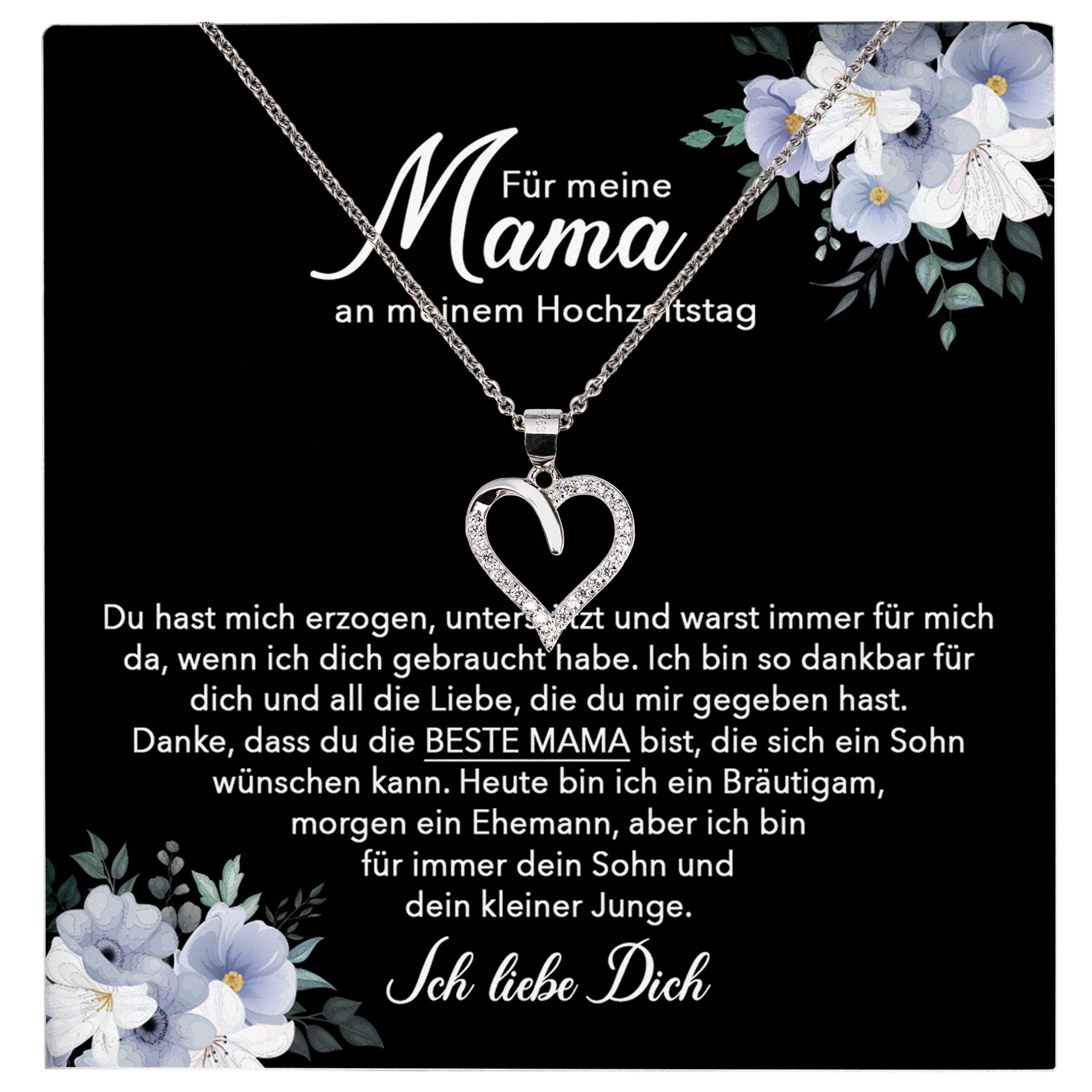 22Feels® Mutter des Bräutigams Geschenk von Sohn Silber 925/000 Herz Halskette Karte Frauen Schmuck Hochzeit Meine Mama Damen Collier 23 Steinen-Schmuck mit Botschaftskarte - Herz21-22Feels
