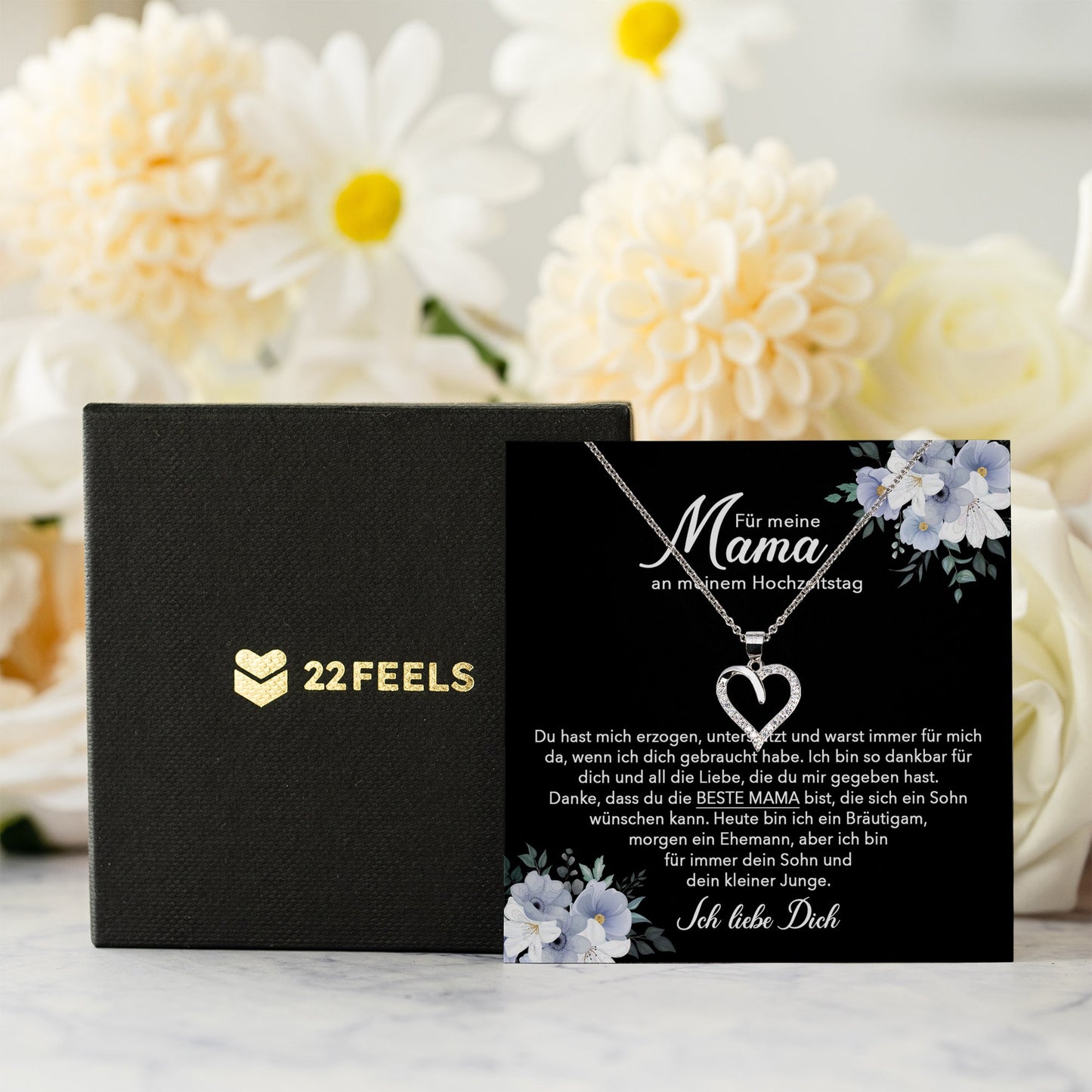 22Feels® Mutter des Bräutigams Geschenk von Sohn Silber 925/000 Herz Halskette Karte Frauen Schmuck Hochzeit Meine Mama Damen Collier 23 Steinen-Schmuck mit Botschaftskarte - Herz21-22Feels