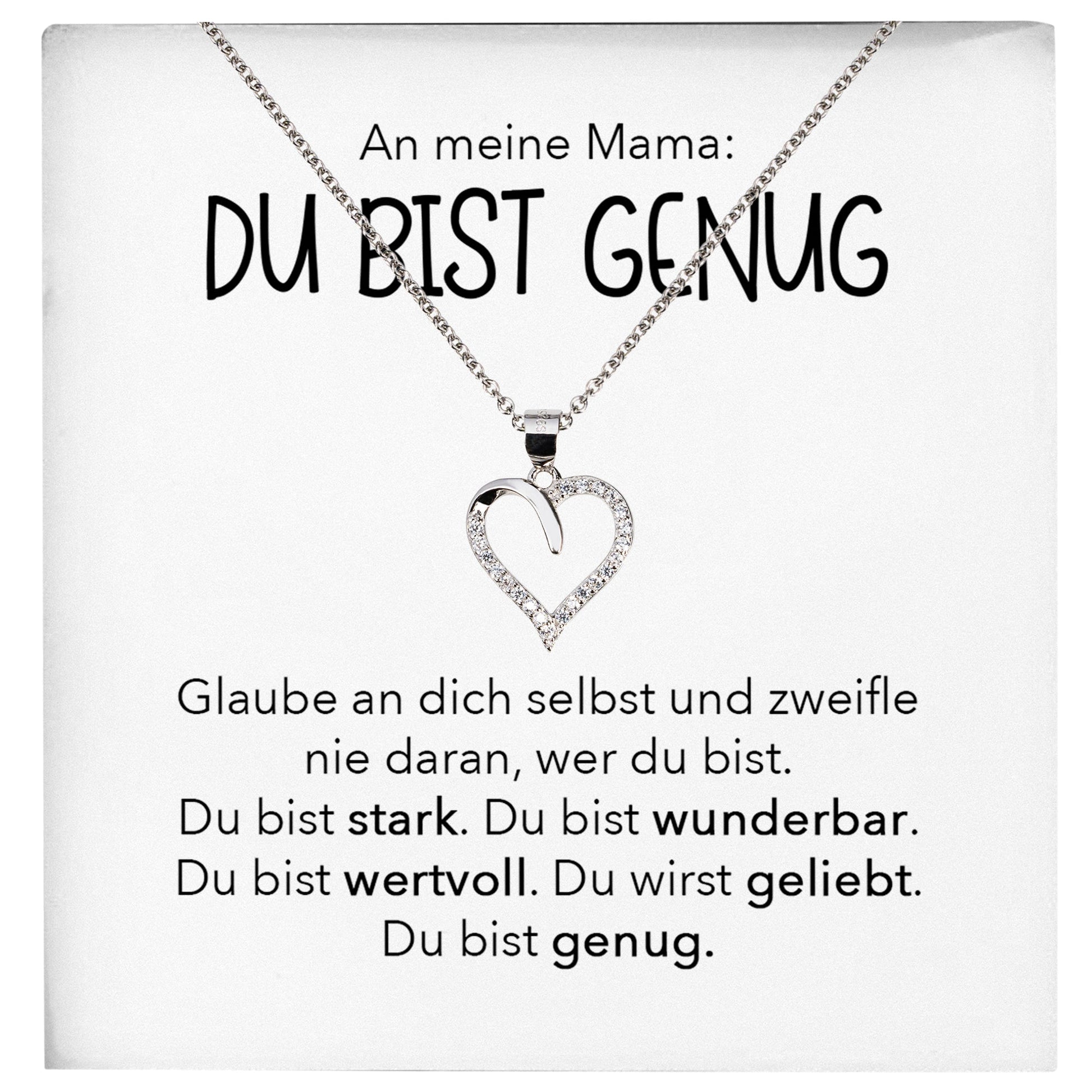22Feels® Mama Geschenk Silber 925/000 Herz Halskette Muttertag Frauen Schmuck mit Karte Du Bist Genug Mutter Geburtstag Weihnachten Damen Collier Eltern-Schmuck mit Botschaftskarte - Herz21-22Feels