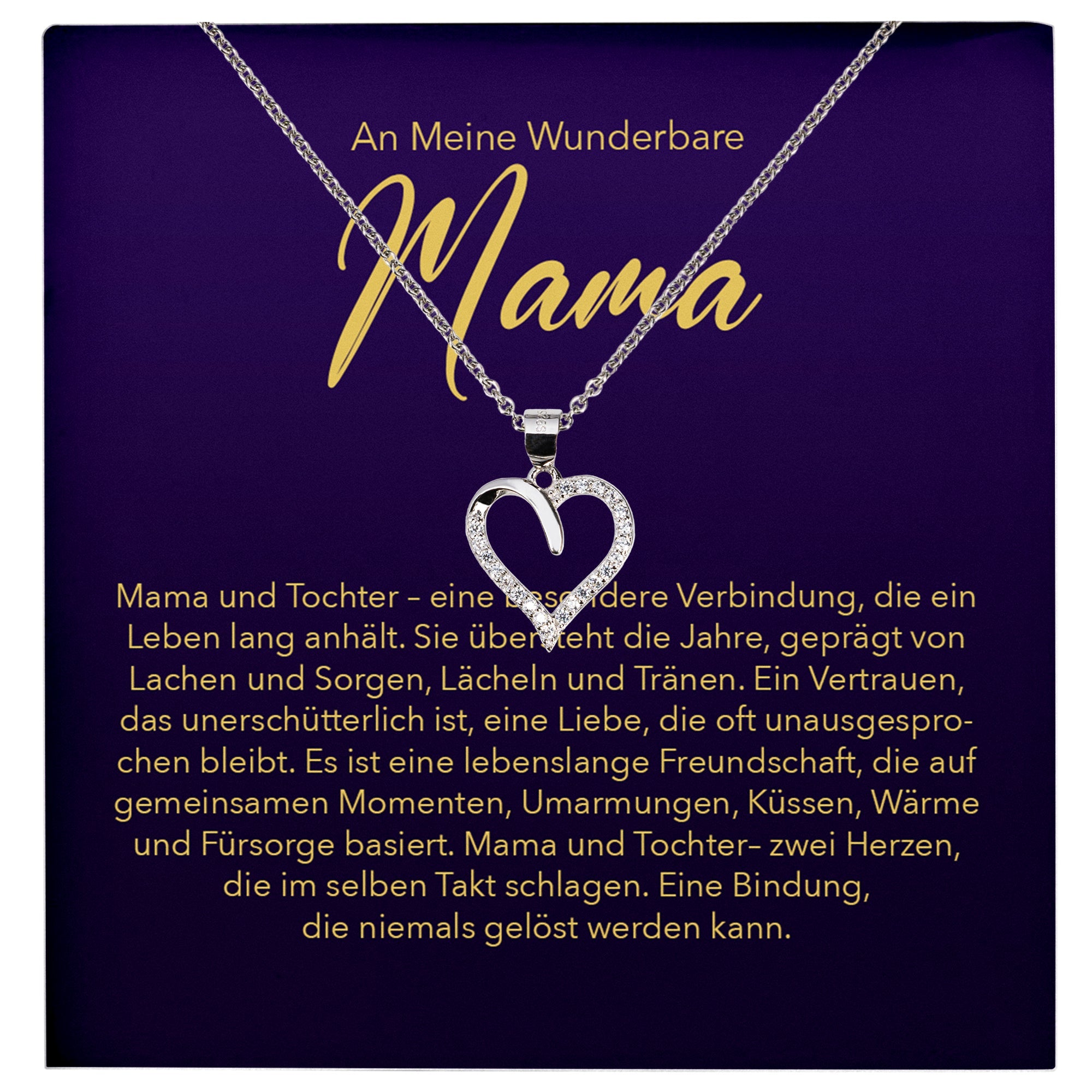 22Feels® Mama Geschenk von Tochter Silber 925/000 Herz Halskette Muttertag Frauen Schmuck mit Karte Mutter Geburtstag Weihnachten Damen Collier-Schmuck mit Botschaftskarte - Herz21-22Feels
