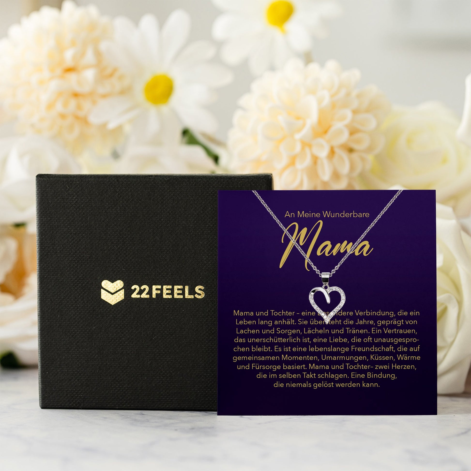 22Feels® Mama Geschenk von Tochter Silber 925/000 Herz Halskette Muttertag Frauen Schmuck mit Karte Mutter Geburtstag Weihnachten Damen Collier-Schmuck mit Botschaftskarte - Herz21-22Feels