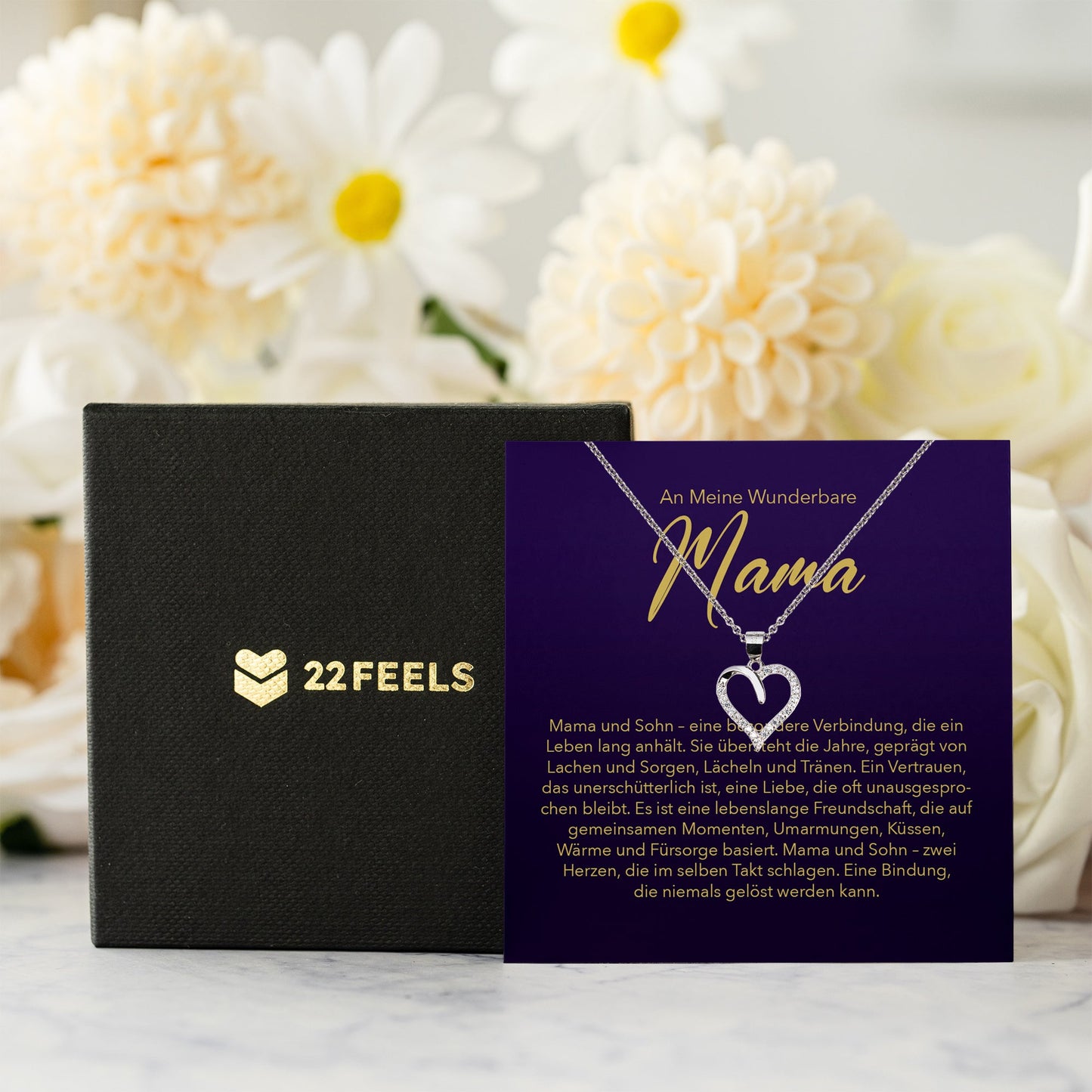 22Feels® Mama Geschenk von Sohn Silber 925/000 Herz Halskette Muttertag Frauen Schmuck mit Karte Mutter Geburtstag Weihnachten Damen Collier-Schmuck mit Botschaftskarte - Herz21-22Feels