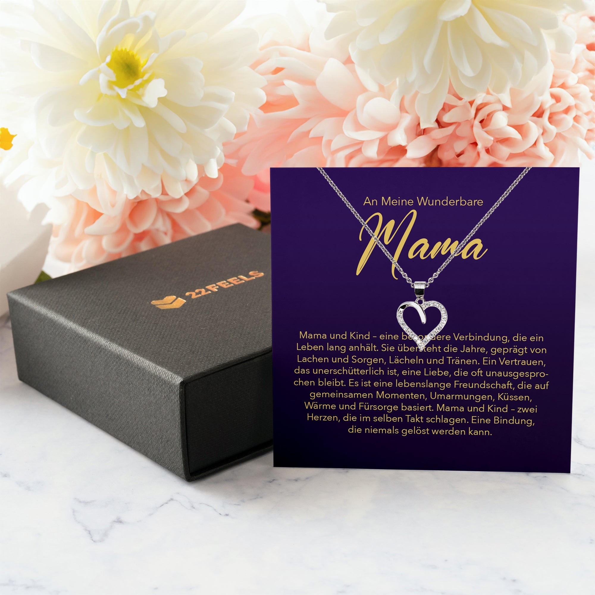 22Feels® Liebe Mama Geschenk Silber 925/000 Herz Halskette Muttertag Valentinstag Frauen Schmuck Karte Mutter Geburtstag Weihnachten Damen Collier Eltern-Schmuck mit Botschaftskarte - Herz21-22Feels