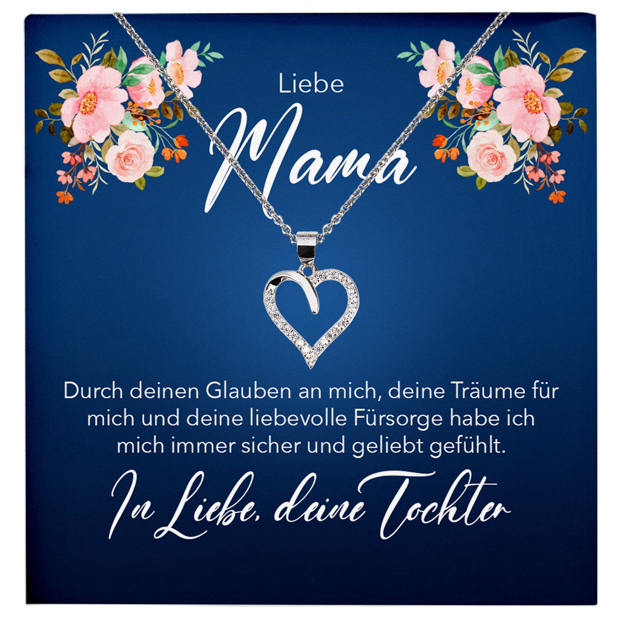 22Feels® Mama Geschenk von Tochter Silber 925/000 Herz Halskette Muttertag Frauen Schmuck mit Karte Mutter Geburtstag Weihnachten Damen Collier-Schmuck mit Botschaftskarte - Herz21-22Feels