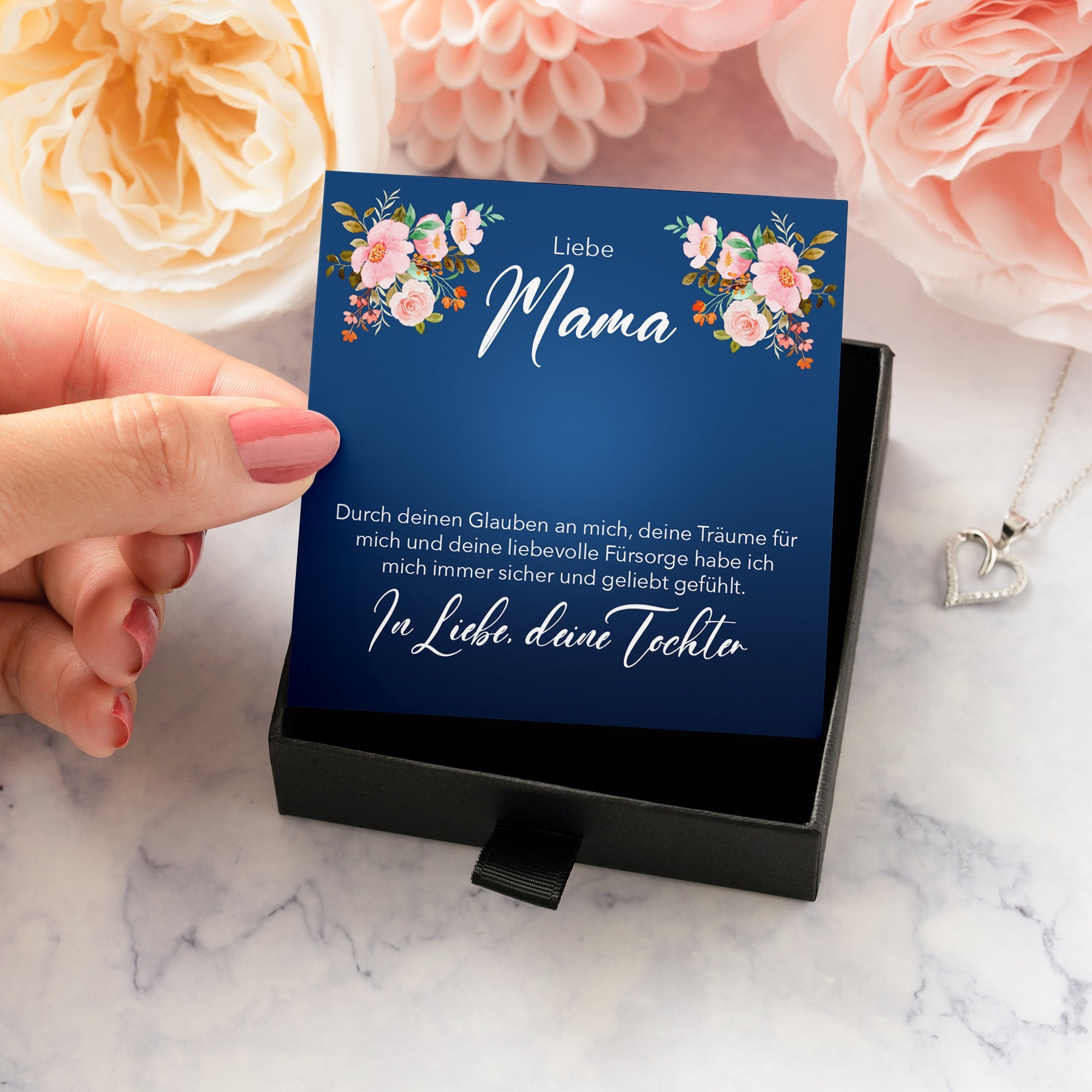 22Feels® Mama Geschenk von Tochter Silber 925/000 Herz Halskette Muttertag Frauen Schmuck mit Karte Mutter Geburtstag Weihnachten Damen Collier-Schmuck mit Botschaftskarte - Herz21-22Feels