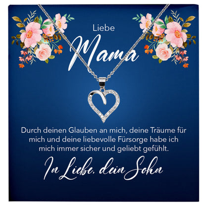 22Feels® Mama Geschenk von Sohn Silber 925/000 Herz Halskette Muttertag Frauen Schmuck mit Karte Mutter Geburtstag Weihnachten Damen Collier-Schmuck mit Botschaftskarte - Herz21-22Feels