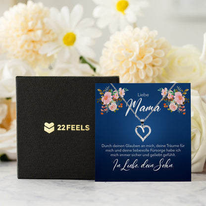 22Feels® Mama Geschenk von Sohn Silber 925/000 Herz Halskette Muttertag Frauen Schmuck mit Karte Mutter Geburtstag Weihnachten Damen Collier-Schmuck mit Botschaftskarte - Herz21-22Feels
