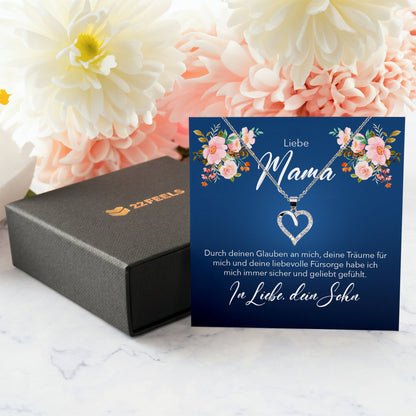 22Feels® Mama Geschenk von Sohn Silber 925/000 Herz Halskette Muttertag Frauen Schmuck mit Karte Mutter Geburtstag Weihnachten Damen Collier-Schmuck mit Botschaftskarte - Herz21-22Feels