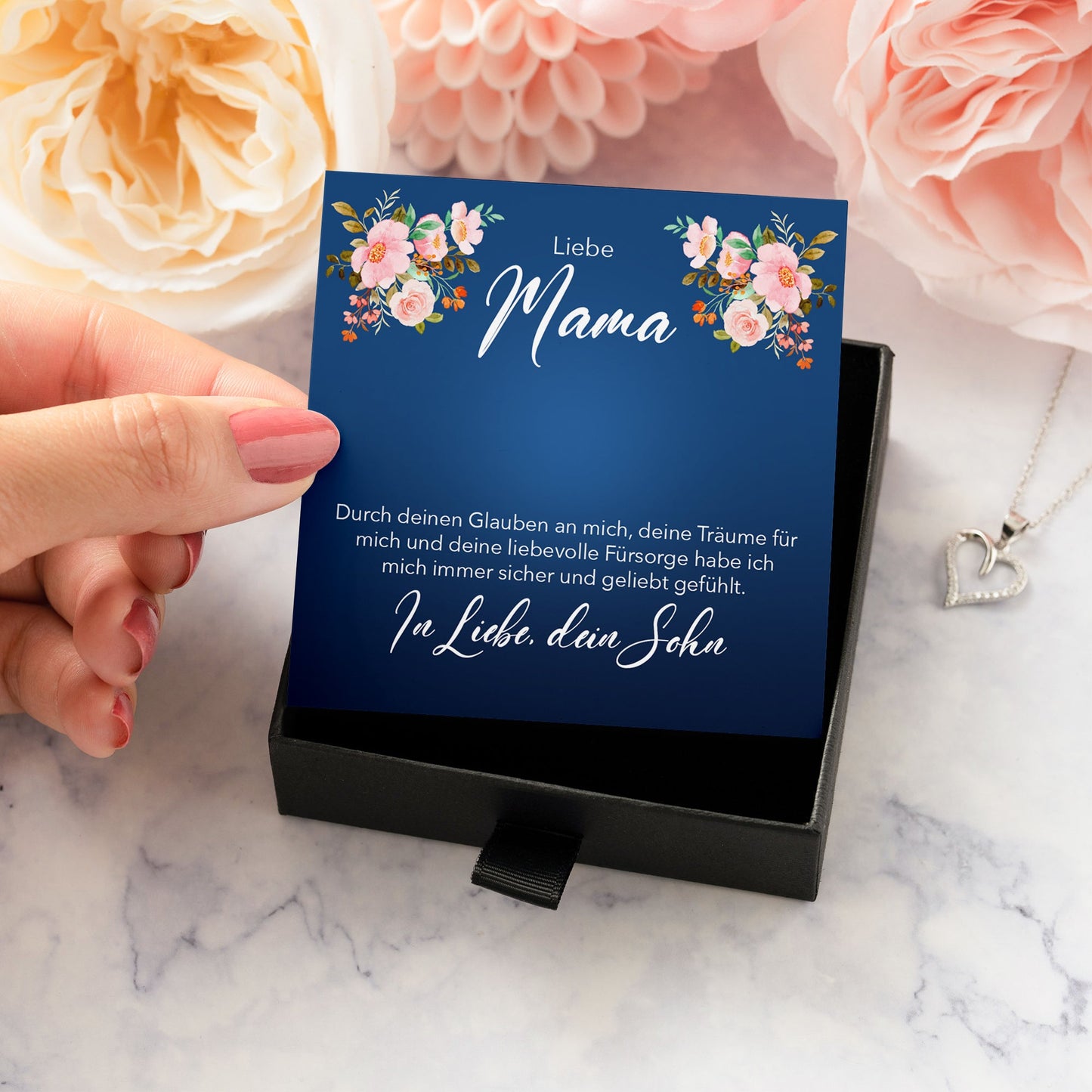 22Feels® Mama Geschenk von Sohn Silber 925/000 Herz Halskette Muttertag Frauen Schmuck mit Karte Mutter Geburtstag Weihnachten Damen Collier-Schmuck mit Botschaftskarte - Herz21-22Feels