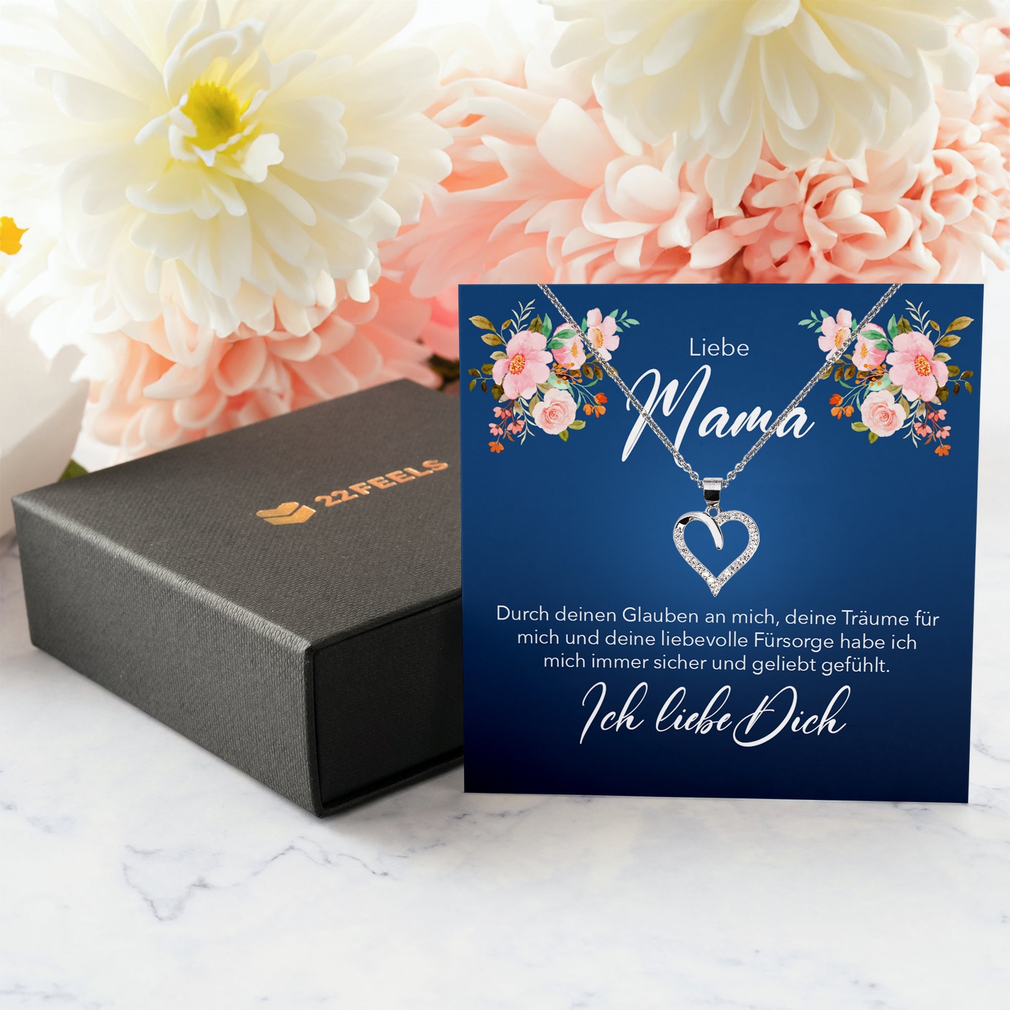 22Feels® Liebe Mama Geschenk Silber 925/000 Herz Halskette Muttertag Valentinstag Frauen Schmuck Karte Mutter Geburtstag Weihnachten Damen Collier Eltern-Schmuck mit Botschaftskarte - Herz21-22Feels
