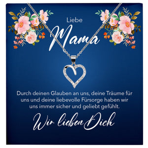 22Feels® Unsere Mama Geschenk Silber 925/000 Herz Halskette Muttertag Frauen Schmuck mit Karte Mutter Geburtstag Weihnachten Damen Collier Eltern-Schmuck mit Botschaftskarte - Herz21-22Feels