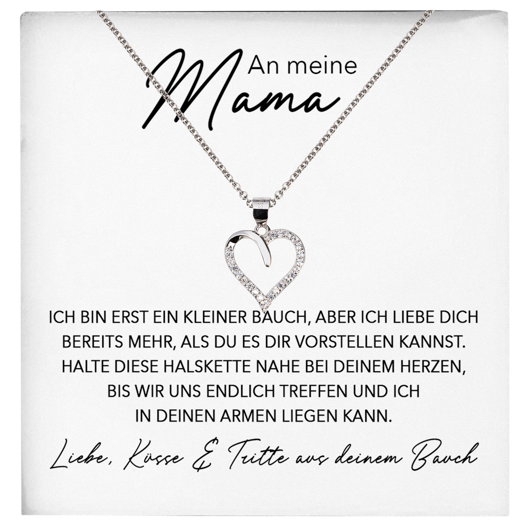 22Feels® Werdende Mama Schwangerschaft Geschenk von Baby Muttertag Silber 925/000 Herz Halskette Karte Frauen Schmuck Collier Babyparty Gender Reveal-Schmuck mit Botschaftskarte - Herz21-22Feels