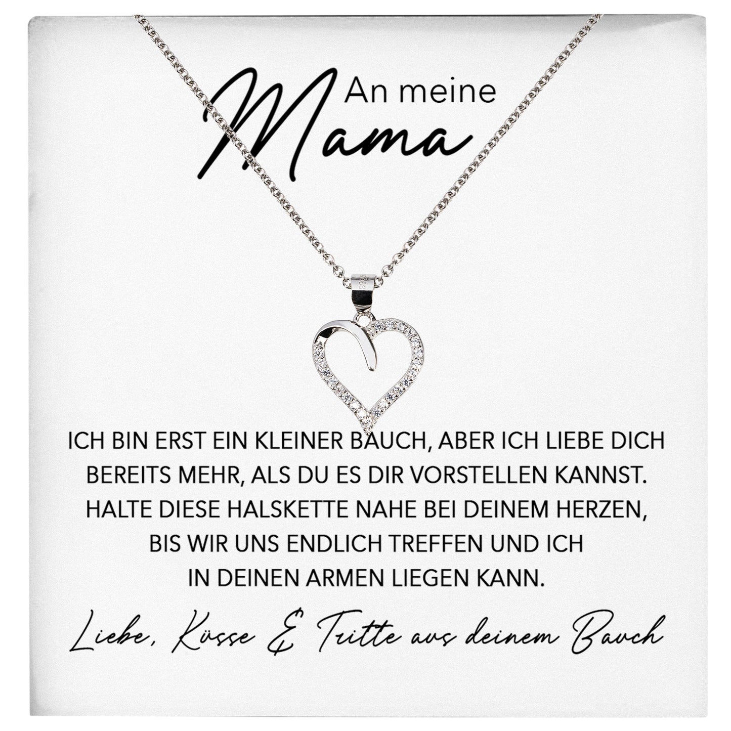 22Feels® Werdende Mama Schwangerschaft Geschenk von Baby Muttertag Silber 925/000 Herz Halskette Karte Frauen Schmuck Collier Babyparty Gender Reveal-Schmuck mit Botschaftskarte - Herz21-22Feels