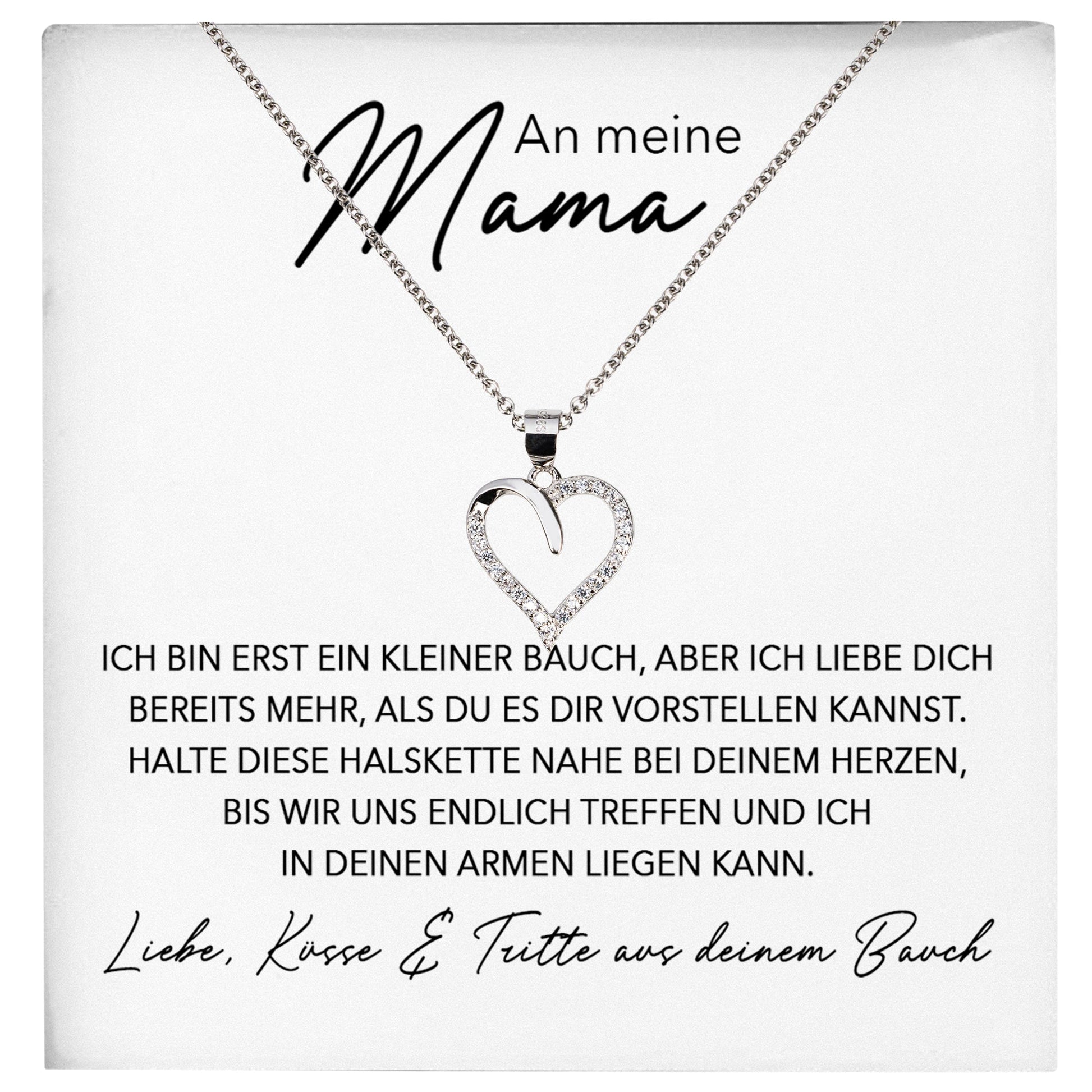 22Feels® Werdende Mama Schwangerschaft Geschenk von Baby Muttertag Silber 925/000 Herz Halskette Karte Frauen Schmuck Collier Babyparty Gender Reveal-Schmuck mit Botschaftskarte - Herz21-22Feels