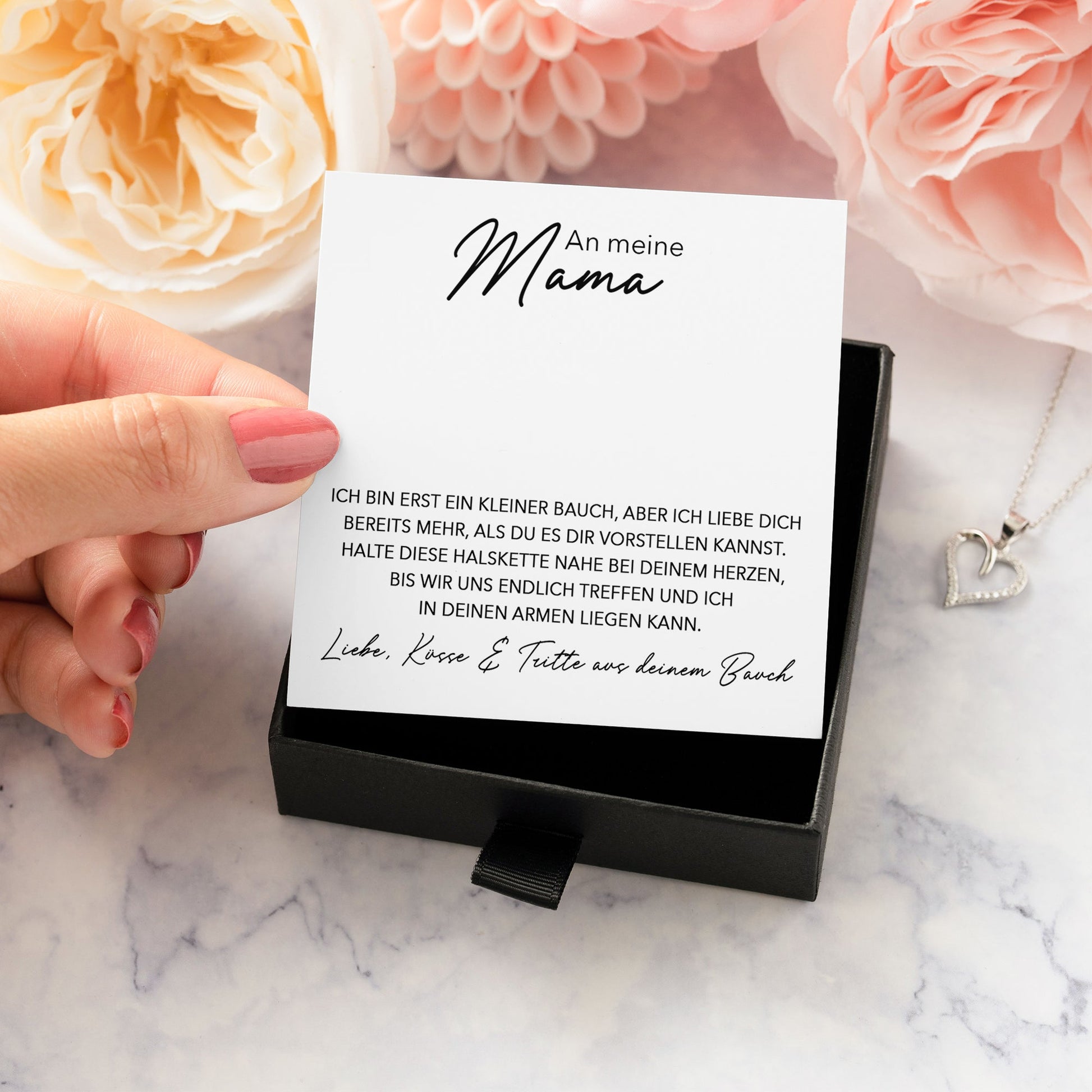 22Feels® Werdende Mama Schwangerschaft Geschenk von Baby Muttertag Silber 925/000 Herz Halskette Karte Frauen Schmuck Collier Babyparty Gender Reveal-Schmuck mit Botschaftskarte - Herz21-22Feels
