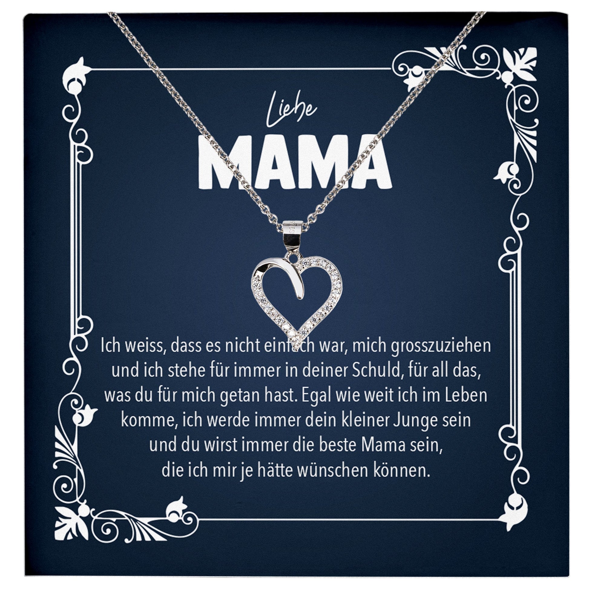 22Feels® Mama Geschenk von Sohn Silber 925/000 Herz Halskette Muttertag Frauen Schmuck mit Karte Mutter Geburtstag Weihnachten Damen Collier-Schmuck mit Botschaftskarte - Herz21-22Feels