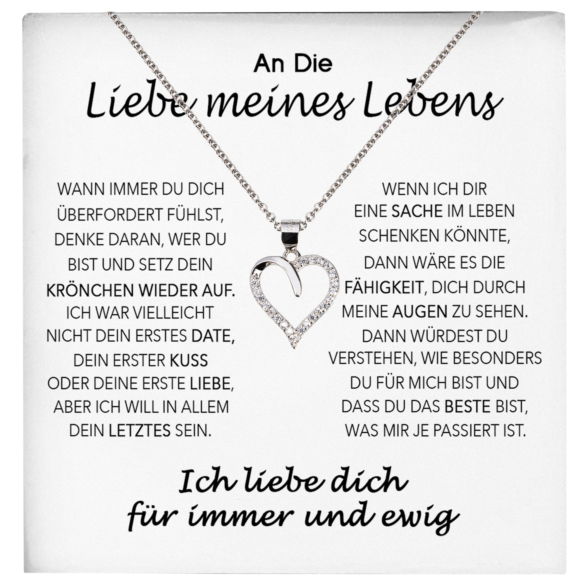 22Feels® Ich Liebe Dich Frauen Geschenk Silber 925/000 Schmuck "Meines Lebens" Ehefrau Freundin Herz Halskette Valentinstag Hochzeitstag Jahrestag-Schmuck mit Botschaftskarte - Herz21-22Feels
